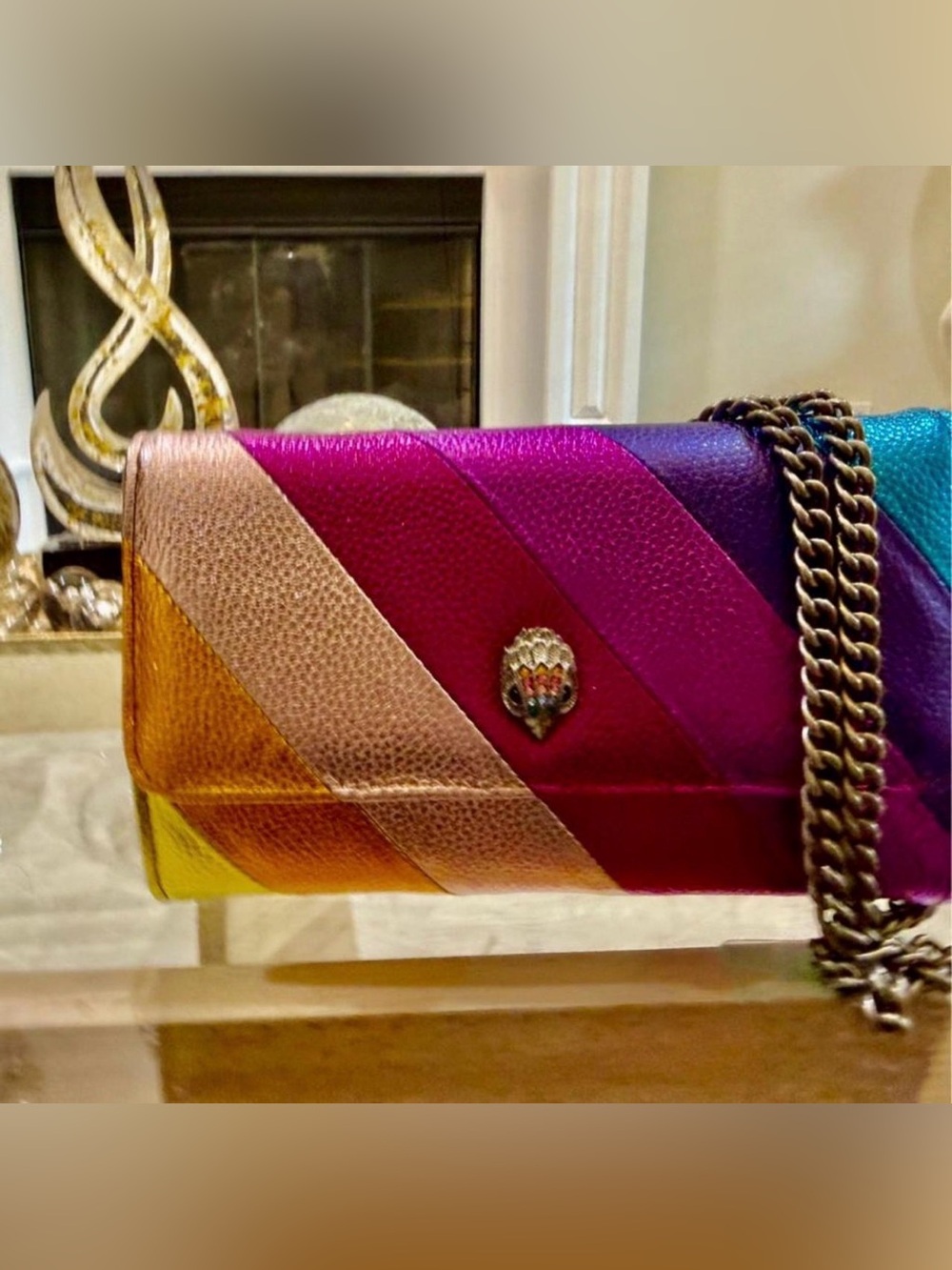 Kurt Geiger Multicolor Diagonal Stripe Leather Crossbody Bag NWOT - Picture 5 of 6